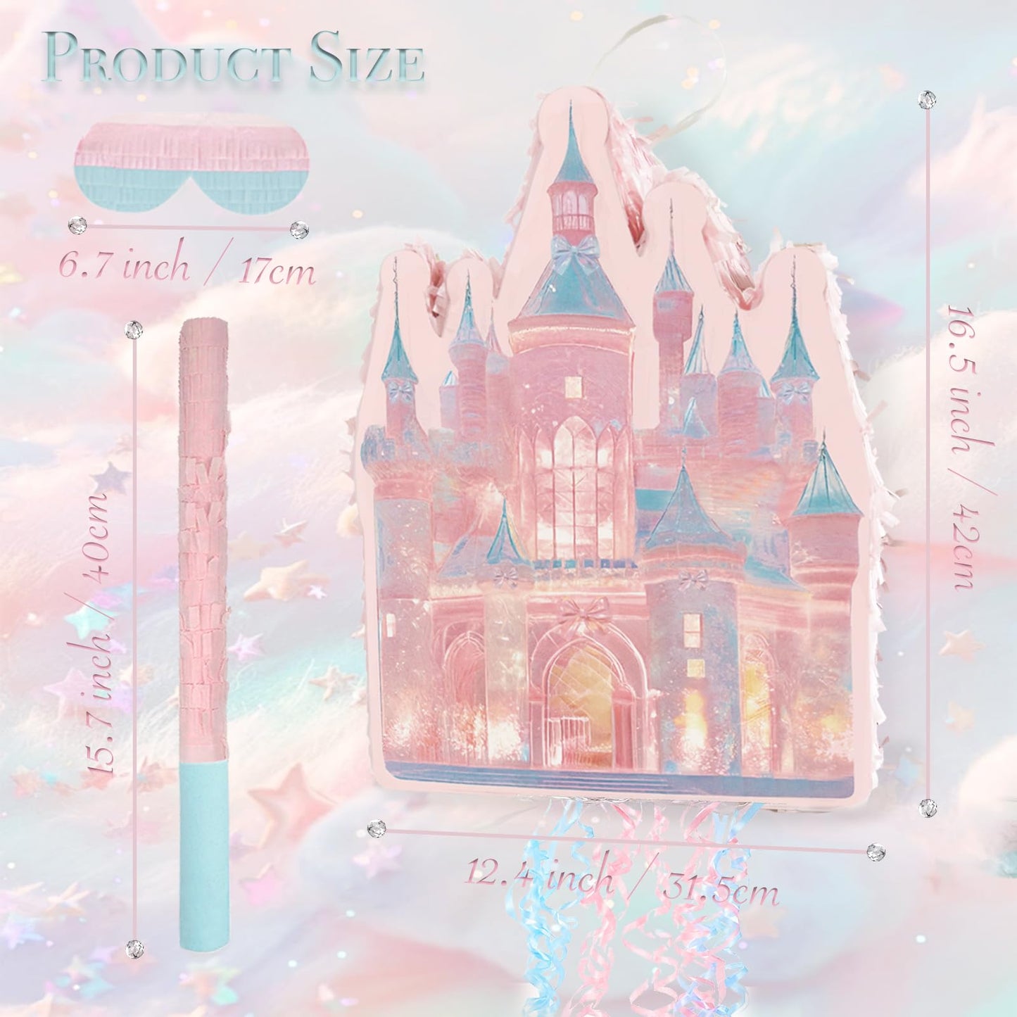 Princess Castle Pinata Set - Coquette Pink Castle Pull String Piñata