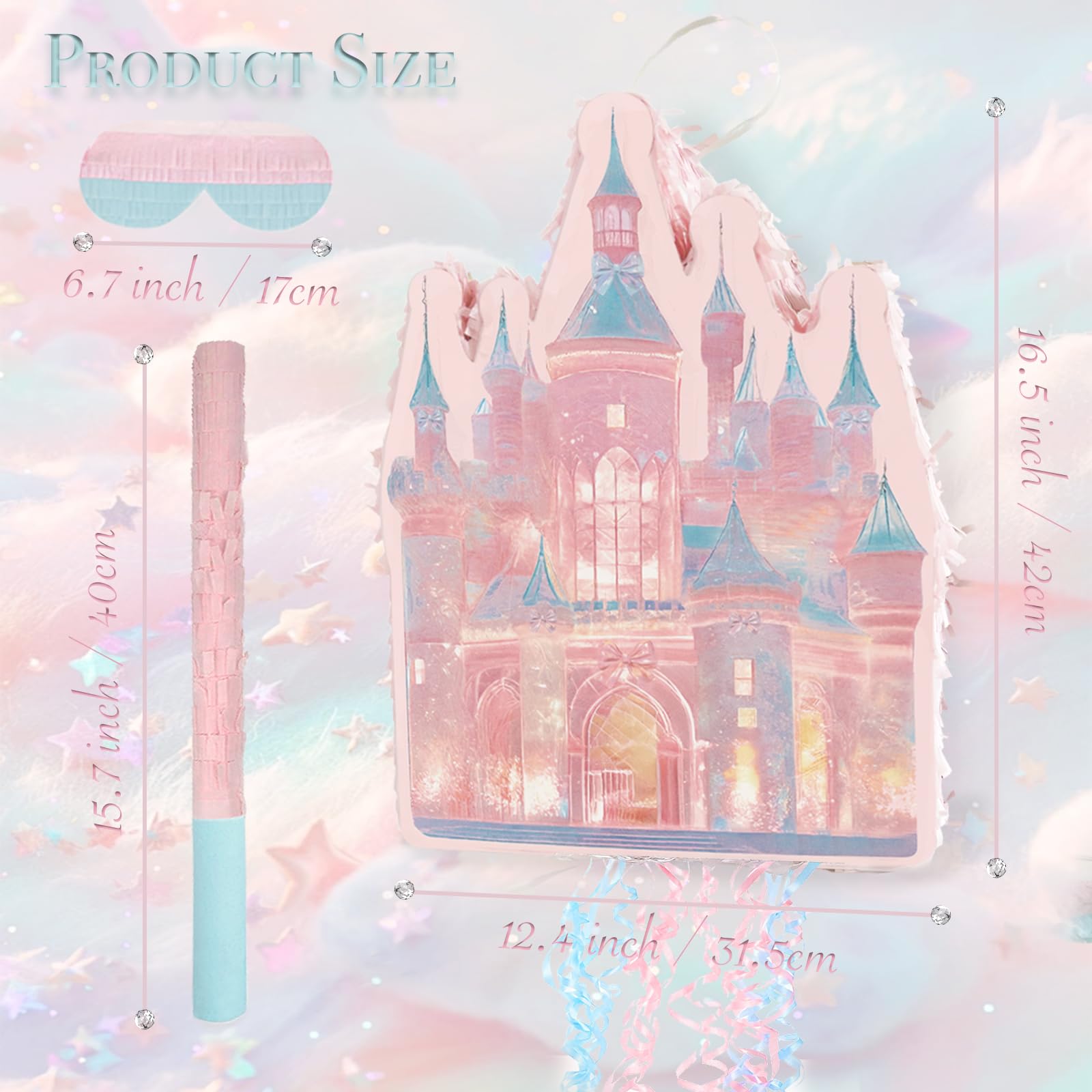 Princess Castle Pinata Set - Coquette Pink Castle Pull String Piñata