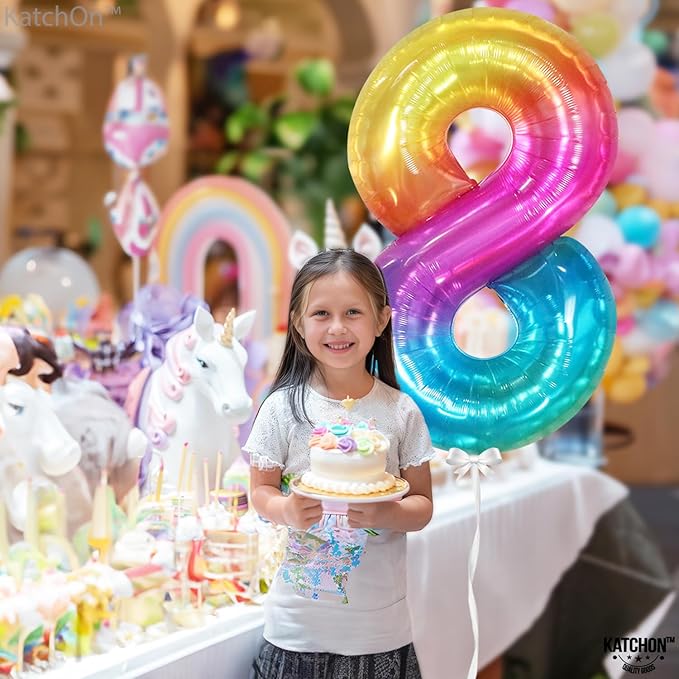KatchOn, Giant Rainbow Number 8 Balloon - 40 Inch | 8 Balloons for