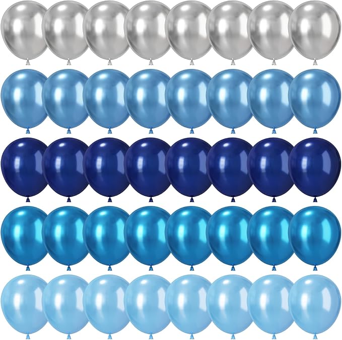 Blue and Silver Balloons, 50 PCS 12 Inch Pearl Royal Navy Blue Latex