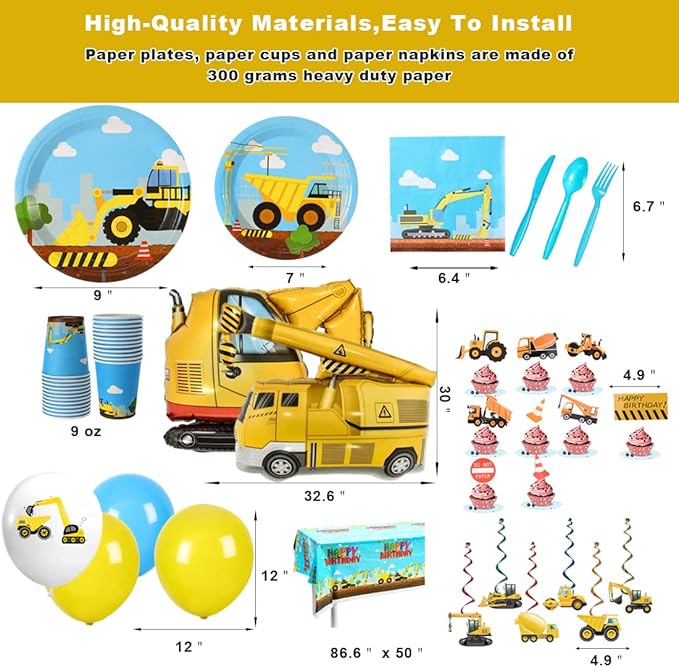 Construction Birthday Party Supplies Set For Boys 24 Guests Dump
