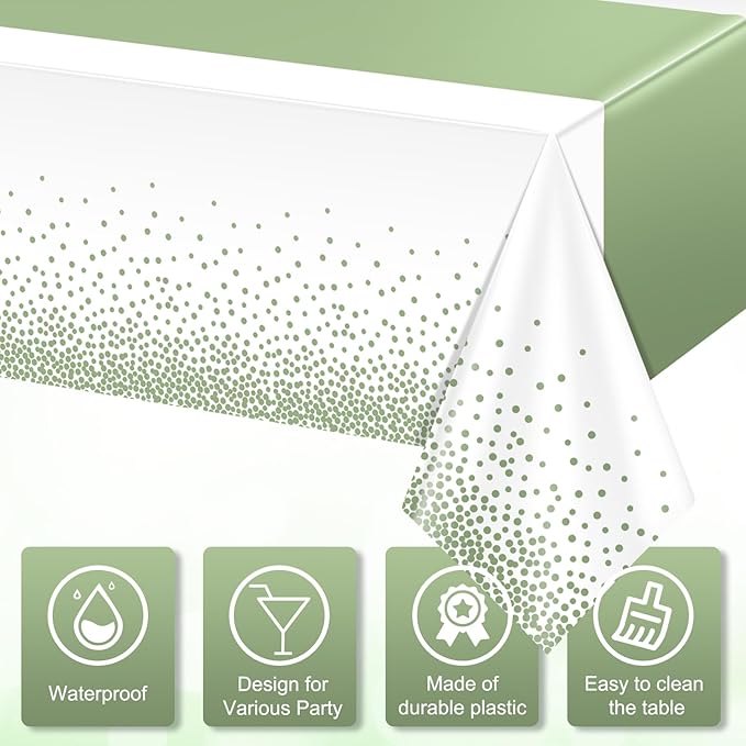 3Pcs White and Sage Green Tablecloth Decorations,Plastic White Table