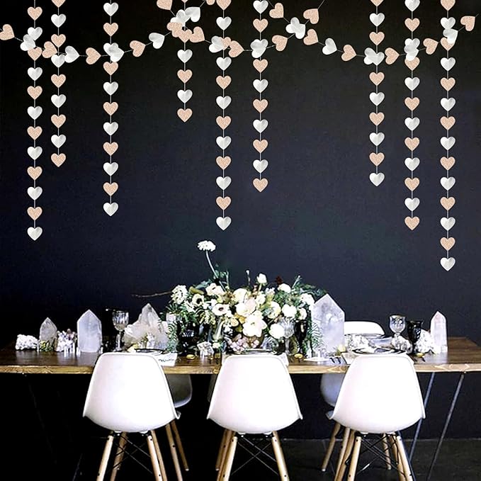 Champagne-Silver Disco Boho Party-Decoration Heart Garland - 52ft