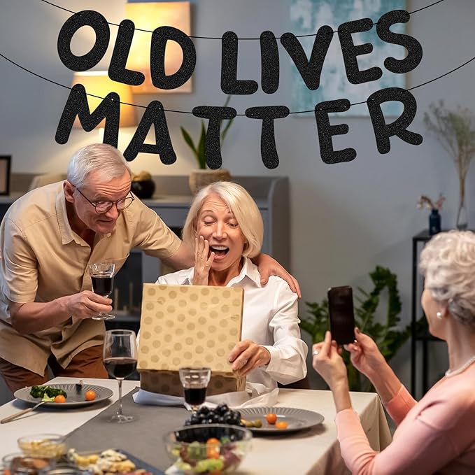 Pre Strung Old Lives Matter Banner 9.84 ft Funny Birthday Glitter