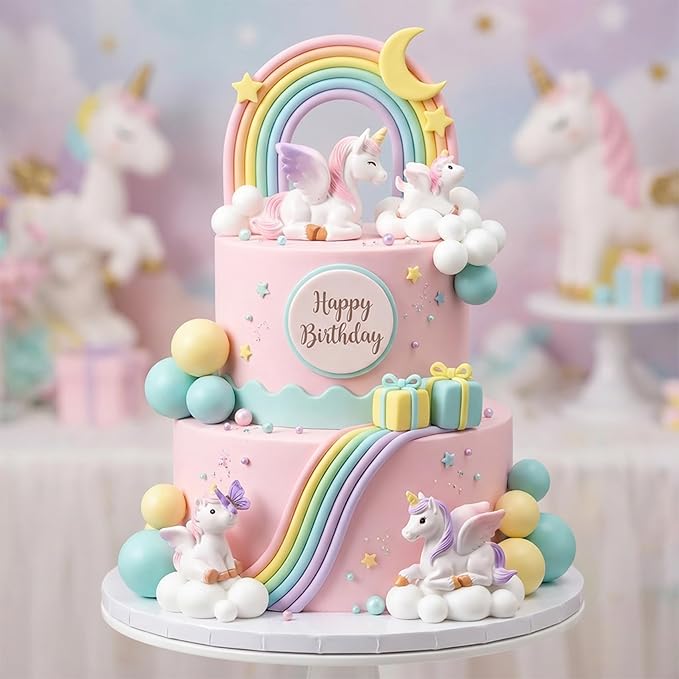 17Pcs Rainbow Unicorn Cake Toppers Unicorn Birthday Cake Decorations