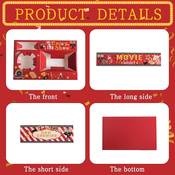 20 Pcs Movie Night Paper Snack Trays Movie Night Party Favors Cinema