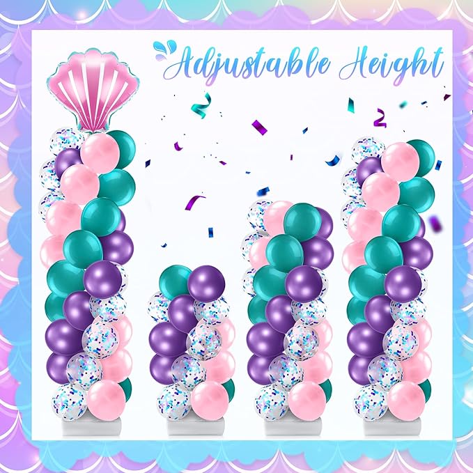 2 Set Mermaid Balloon Column Stand Kit Adjustable Mermaid Balloon