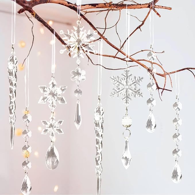 18pcs Christmas Tree Decoration Crystal Ornaments - Hanging Acrylic Ch