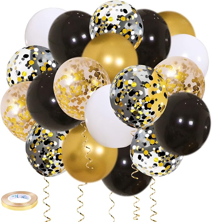 Zesliwy Black Gold Confetti Balloons 50 pack - 12 Inch Gold White and