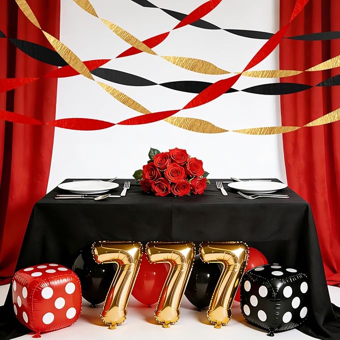 AOYOO 6 Rolls Casino Party Decorations Streamers - Red Black Gold