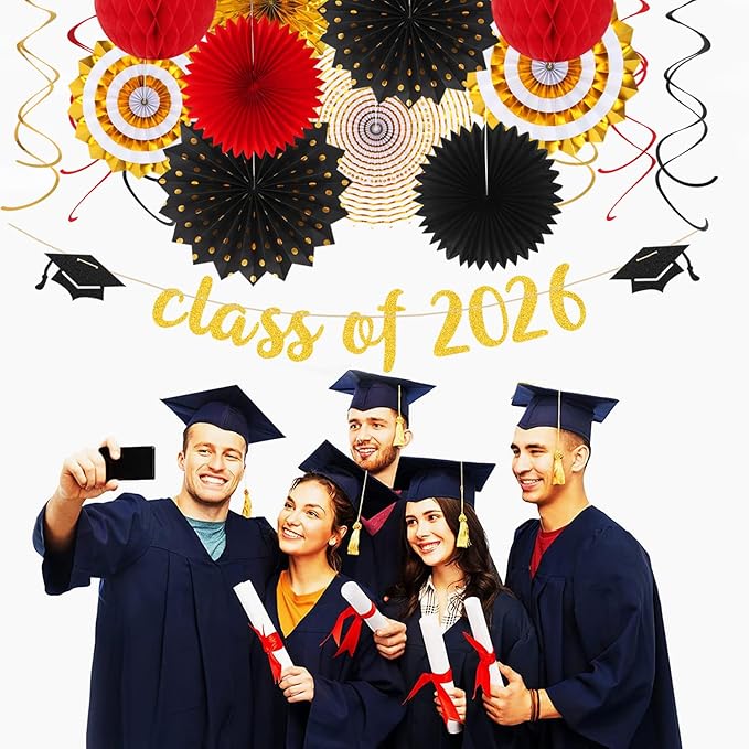 Red-Black Gold Party-Decorations Graduation Banner-Streamers - 18pcs K
