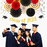 Red-Black Gold Party-Decorations Graduation Banner-Streamers - 18pcs K
