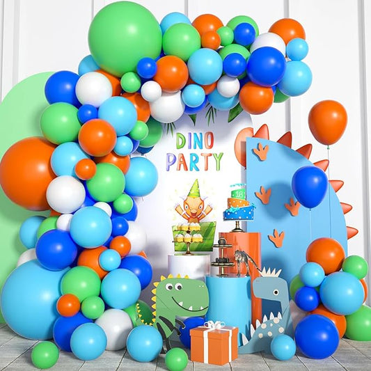 Blue Green Orange Dinosaur Balloon Arch 121 PCS Boys Birthday Baby