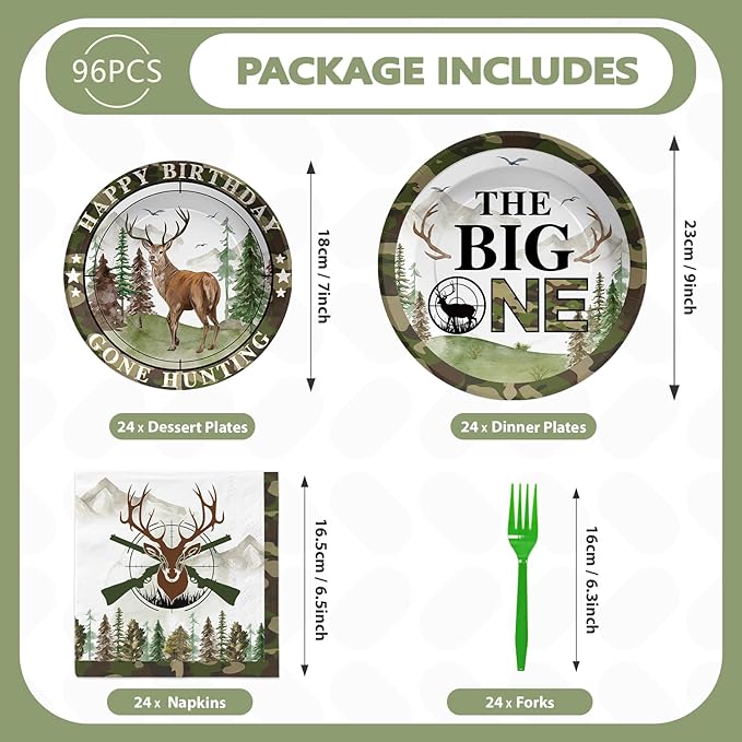 96Pcs The Big One Hunting 1st Birthday Party Decorations The Big One