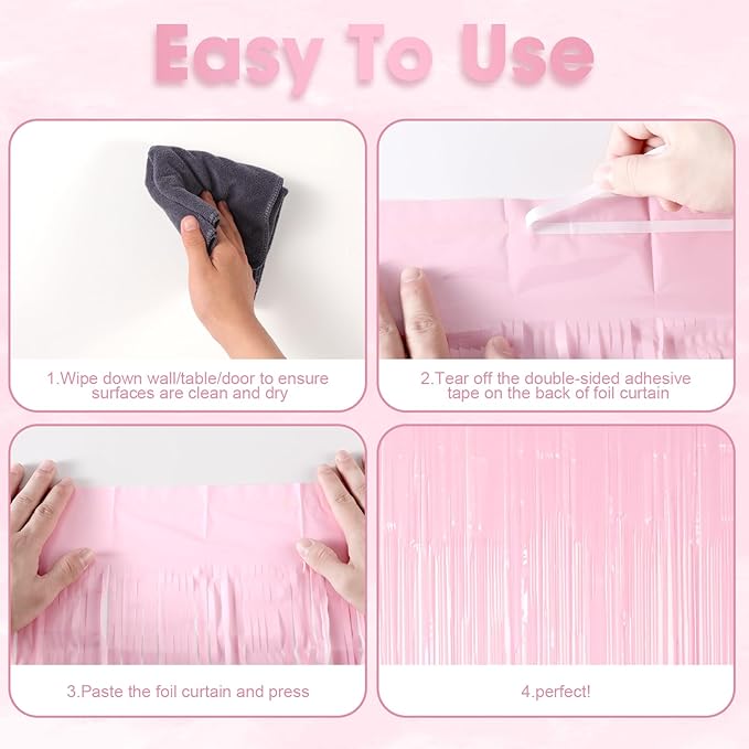 Voircoloria 3 Pack 3.3 x 8.2 ft Pasel Pink Foil Fringe Backdrop