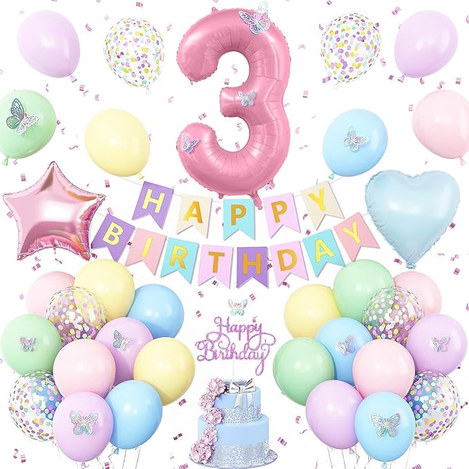3rd Birthday Decoration for Girls Easter Pastel Rainbow Macaron 3rd