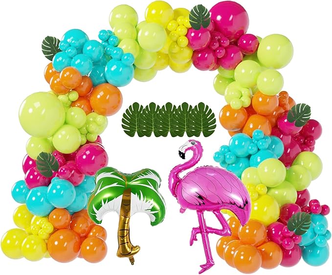 146Pcs Tropical Aloha Balloon Arch Garland Kit with Flamingo Palm
