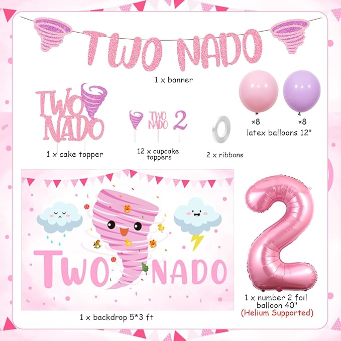 Two Nado Birthday Party Decorations for Girls Tornado 2nd Birthday