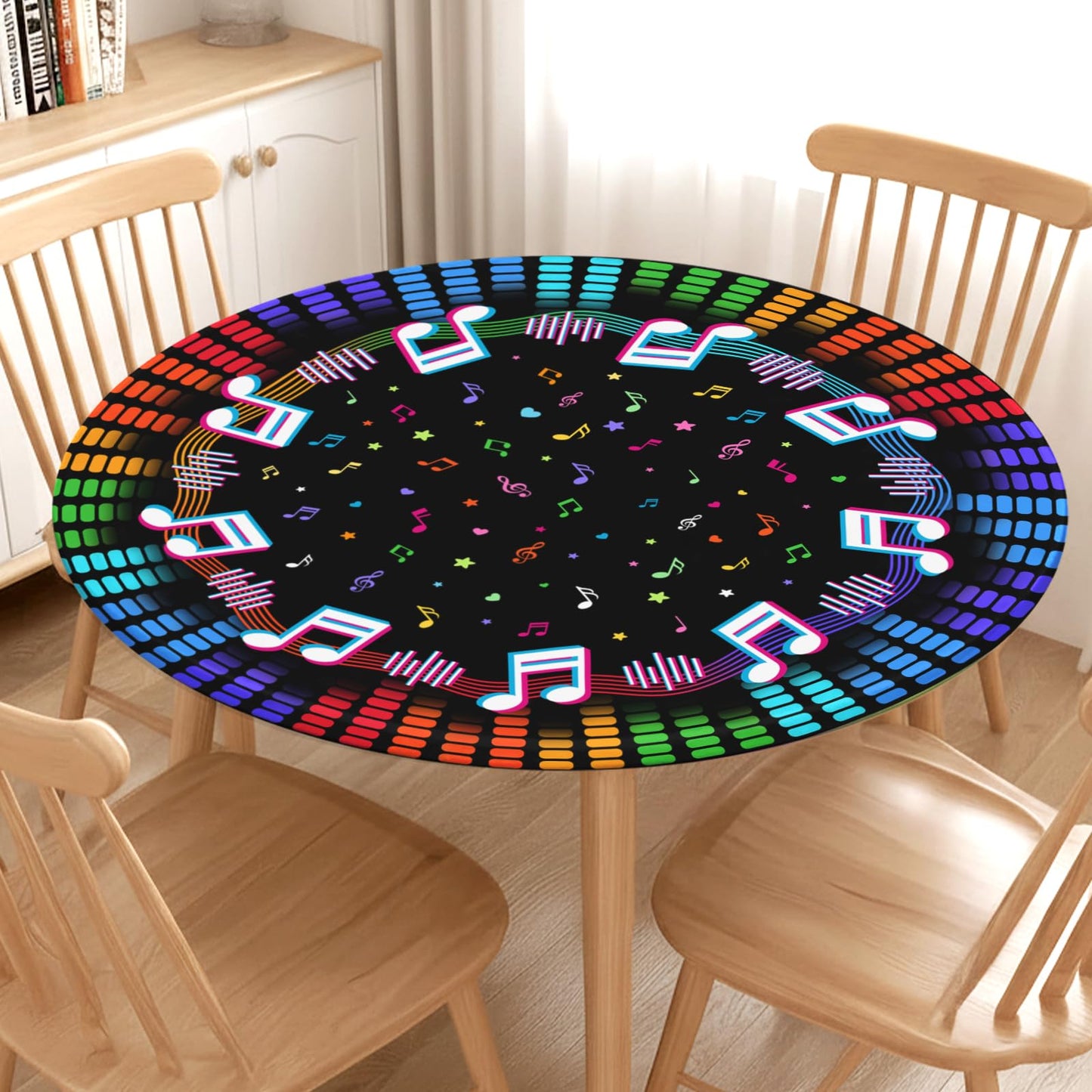 Music Round Fitted Tablecloth with Elastic Karaoke DJ Kpop Sing Party