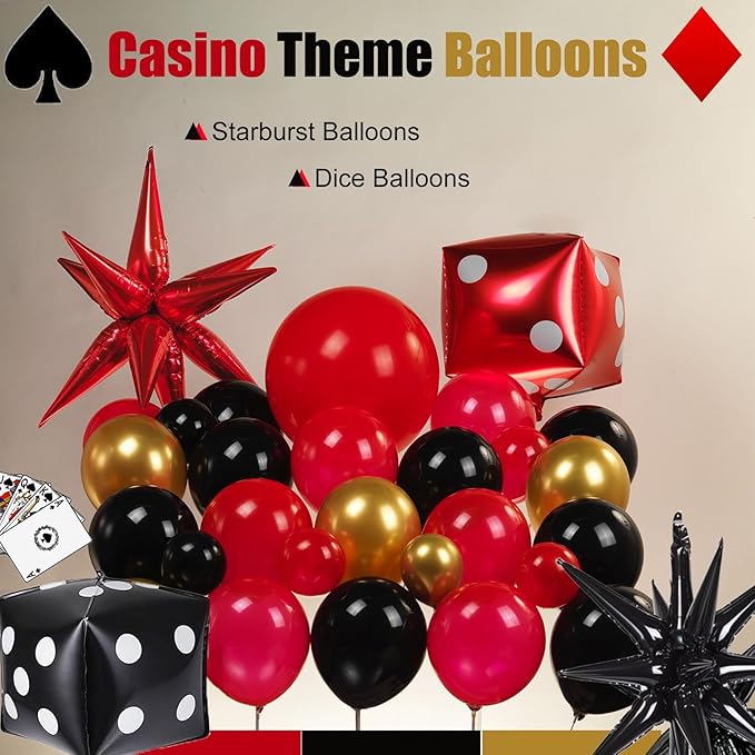 Casino Balloons Garland Arch Kit 124PCS red black and gold balloons