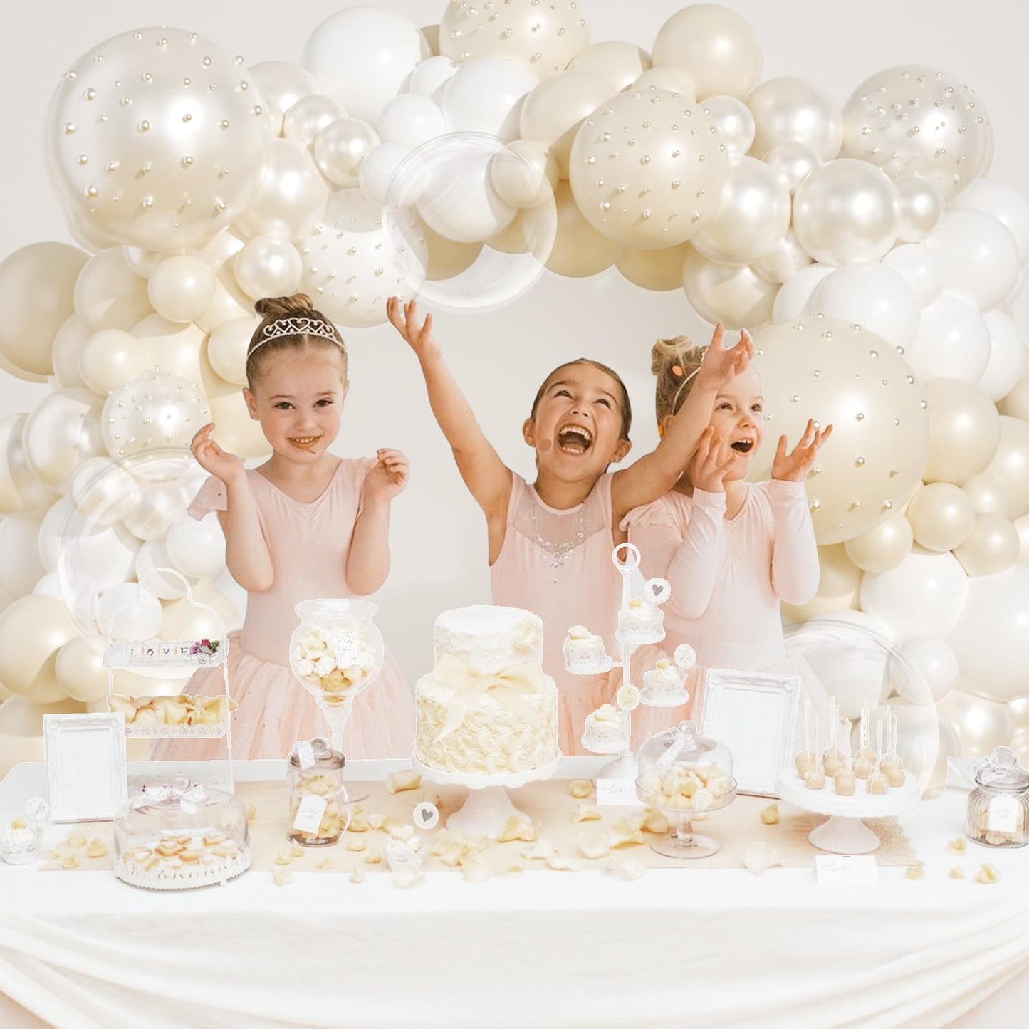 Pearl Balloon Arch Kit 210Pcs White Balloon Arch Garland Kit with