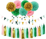 Sage-Green Pink-Gold Baby Bridal-Shower Decorations - 30pcs Rustic