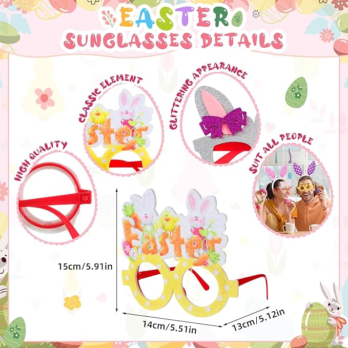 24 Pcs Easter Bunny Ears Headbands Glasses Set Easter Party Favor