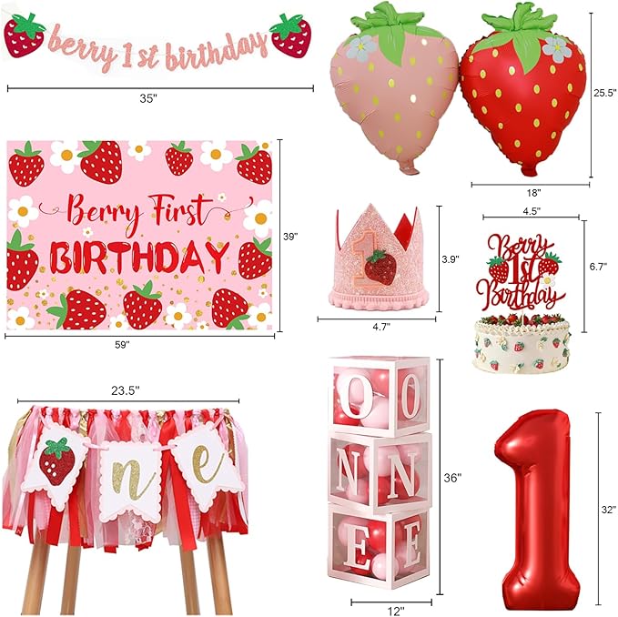 Berry Baby Girl 1st Birthday Decor Strawberry First Birthday
