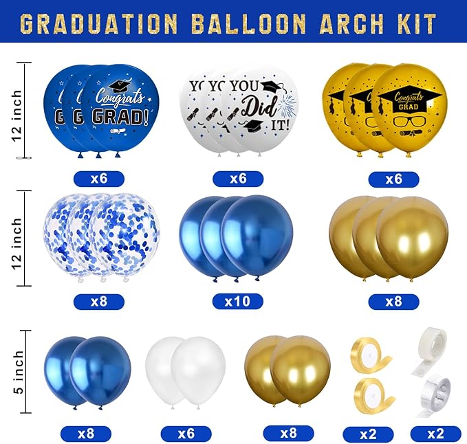 Graduation Decorations Class of 2026 - Blue and Gold Balloons Boxes