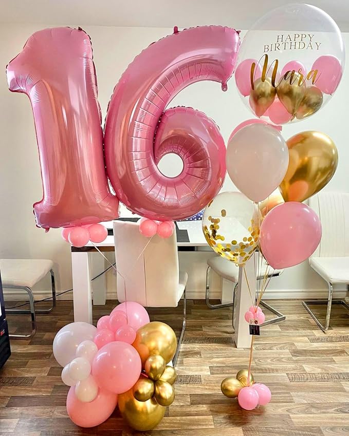 Pink and Gold Balloons Set, 50pcs 12 inch Pink White Gold Latex