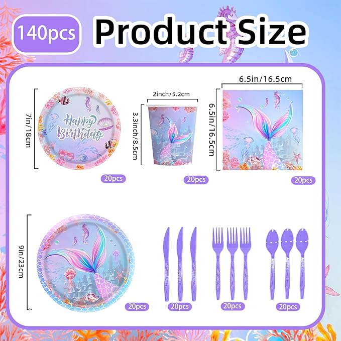 140pcs Mermaid Birthday Party Decorations Set Mermaid Party Supplies