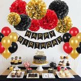 12pcs Black,Red and Gold Paper Pom Poms,Hanging Ceiling Tissue