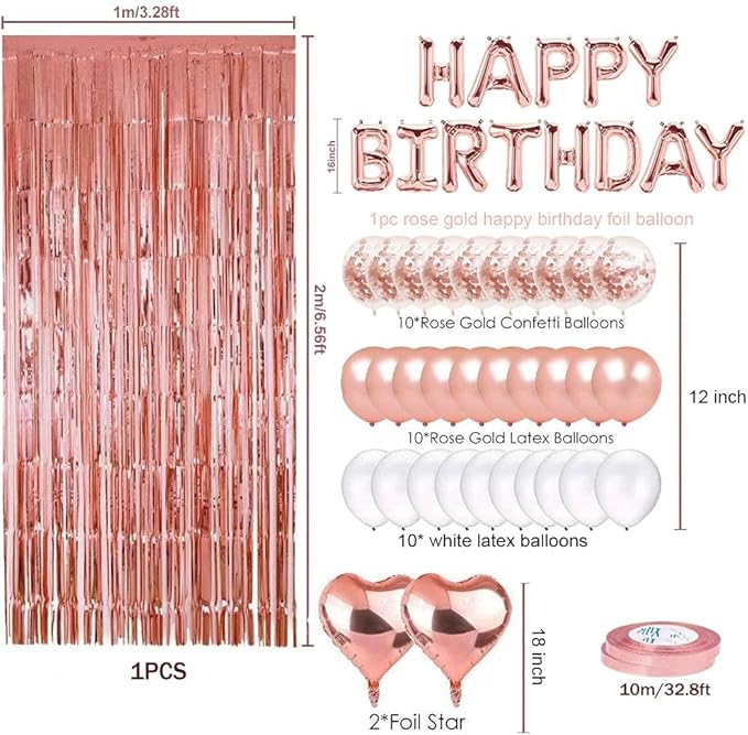 Rose Gold Birthday Party Decorations Set with Rose Gold Happy