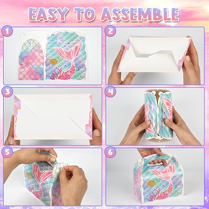 36 Pack Cute Mermaid Party Favor Treat Boxes Small Ocean Gable Boxes