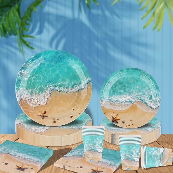 Beach Party Decorations Set for 24 Disposable Paper Plates and