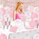 Pink Bow Baby Shower Decorations for Girl - Bow Party Tableware