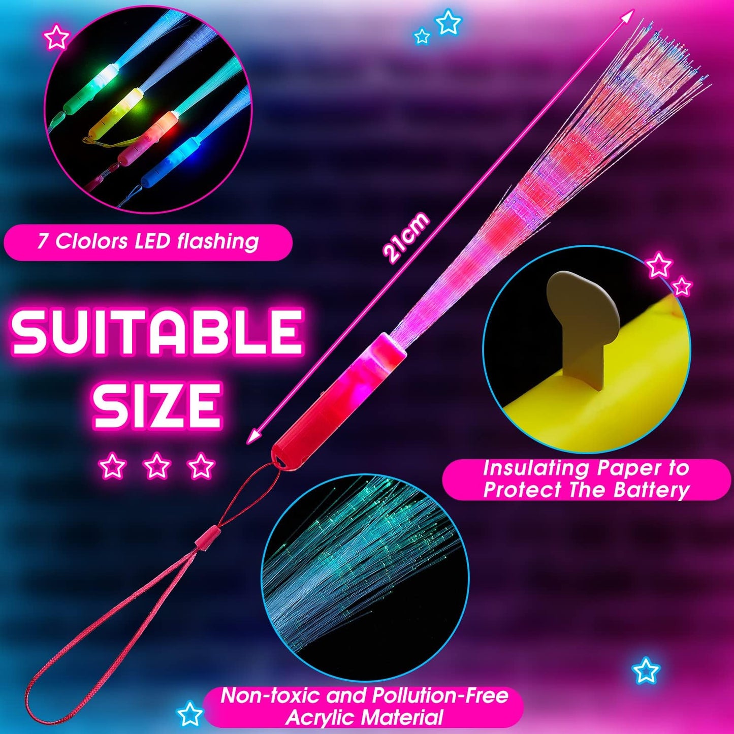 Zhanmai 24 Pieces Upgraded Glow Fiber Wands Sticks K-pop Concert LED