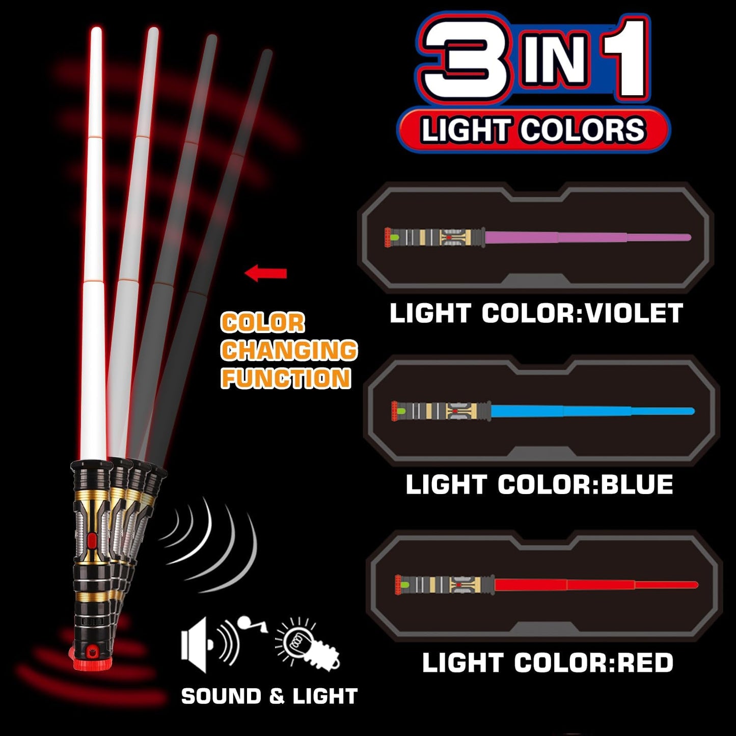 2 Pack Light up Sword Saber with FX Sounds (Motion-Sensitive) and