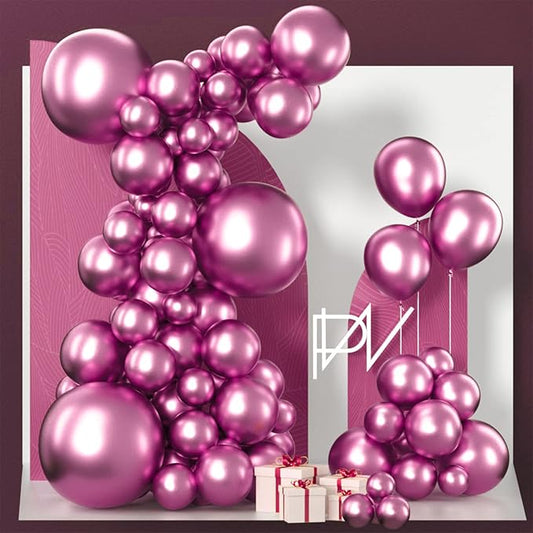 PartyWoo Metallic Hot Pink Balloons 100pcs Different Sizes of 18 12