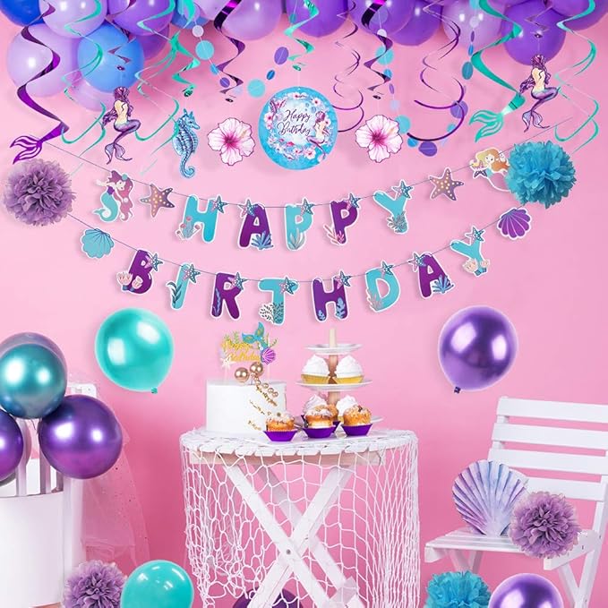 Mermaid Happy Birthday Banner Little Mermaid Theme Birthday