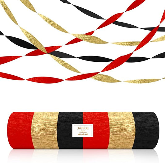 AOYOO 6 Rolls Casino Party Decorations Streamers - Red Black Gold