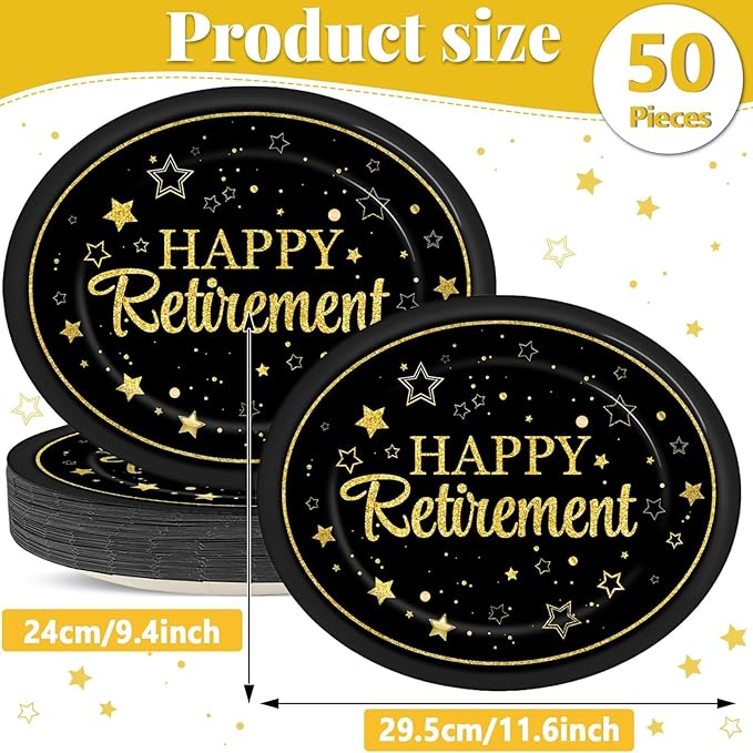 50Pcs Happy Retirement Party Oval Plates 11 Inch Large Retirement