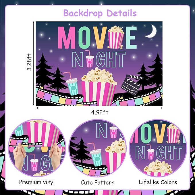 Movie Night Party Decorations Pink & Purple Fantasy Banner Backdrop