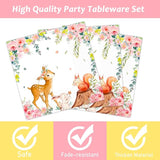 96PCS Woodland Baby Shower Tableware Set Girls Pink Safari
