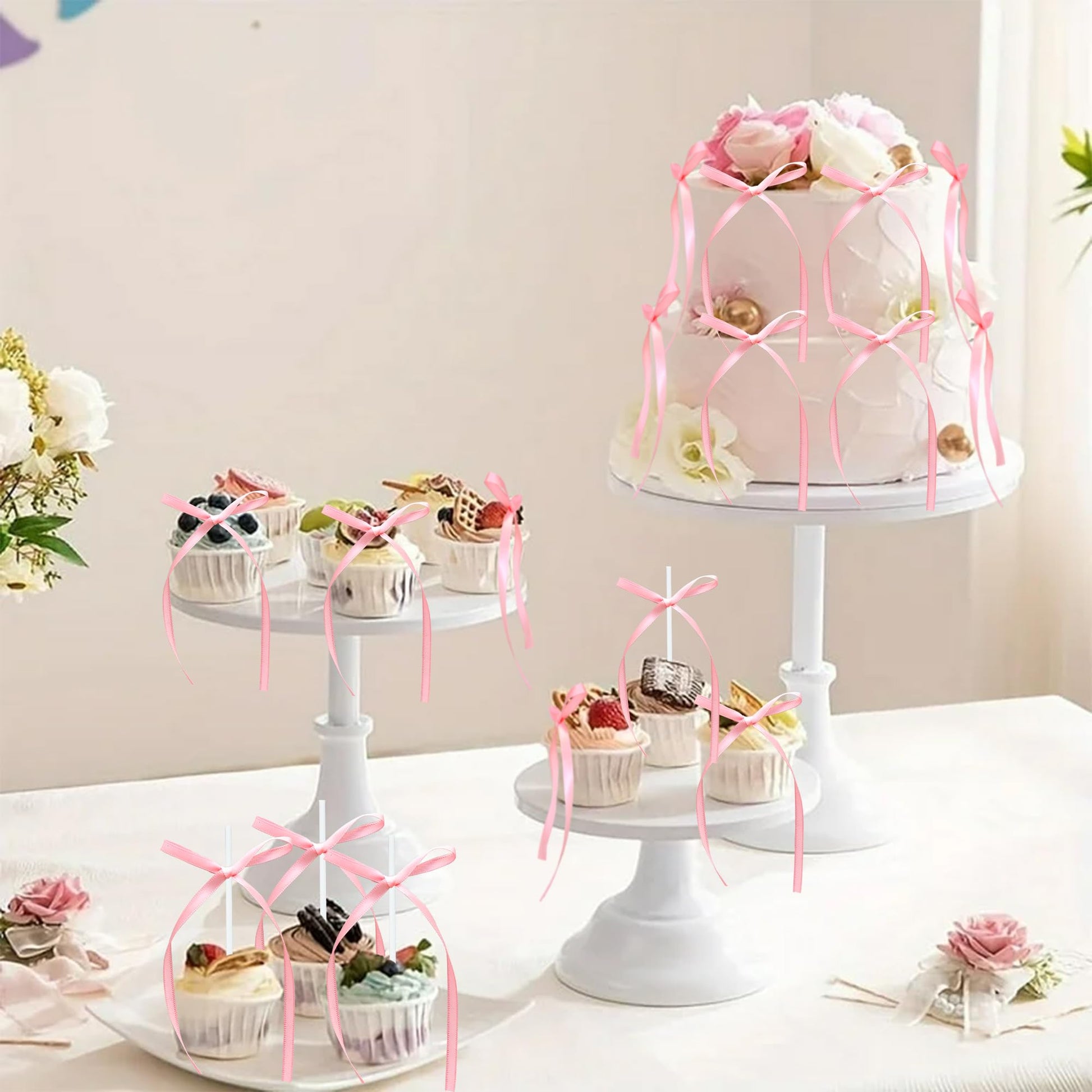 Gyufise 30Pcs Bowknot Cake Toppers Bow Cake Decorations Picks Baby