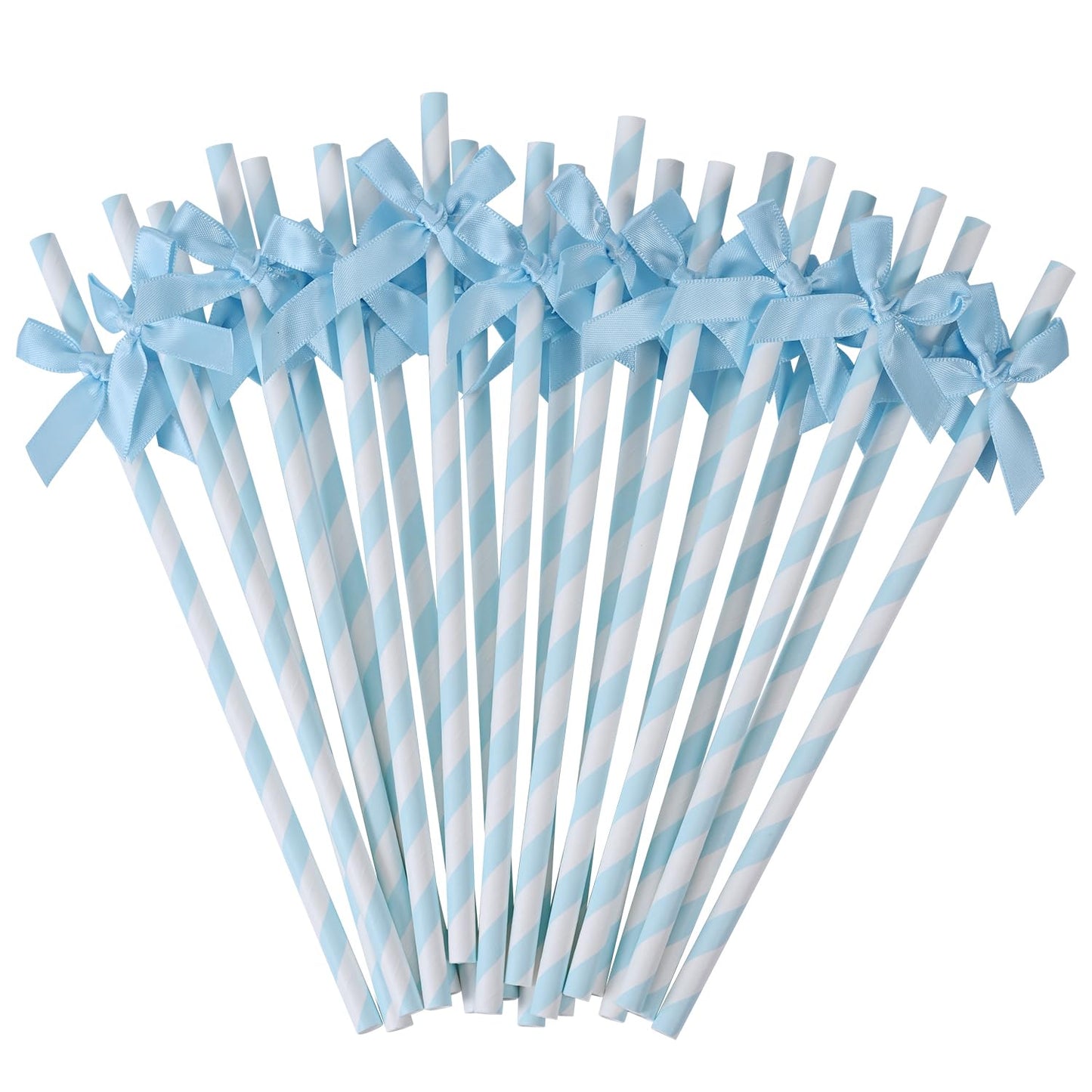 Nicime 50pcs Blue Bow Straw, 7.7inch Biodegradable Cute Girly Paper