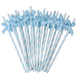 Nicime 50pcs Blue Bow Straw, 7.7inch Biodegradable Cute Girly Paper