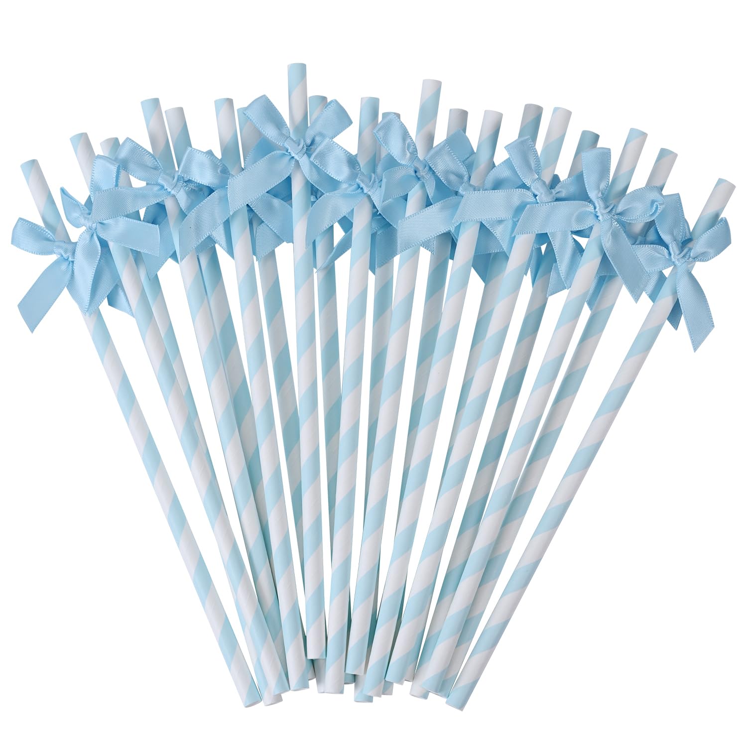 Nicime 50pcs Blue Bow Straw, 7.7inch Biodegradable Cute Girly Paper