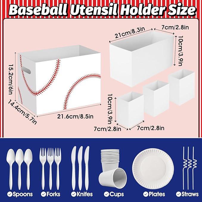 2PCS Baseball Utensil Holder Paper Utensil Caddy for Baseball Party