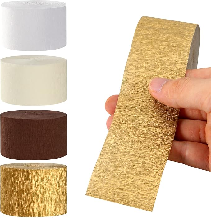 White-Brown Ivory-Gold Boho Party-Decorations Streamers - 8 Rolls